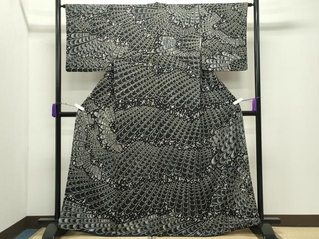 平和屋着物●訪問着　総絞り　吉祥文　黒地　銀彩　正絹　逸品　CABD9242gh