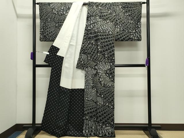 平和屋着物●訪問着　総絞り　吉祥文　黒地　銀彩　正絹　逸品　CABD9242gh
