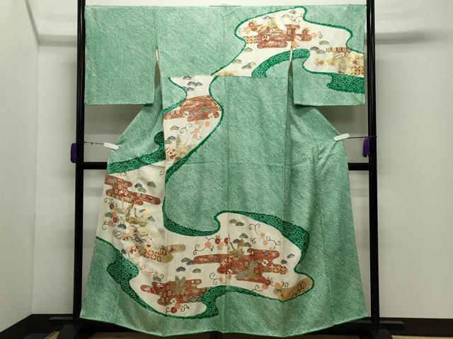 平和屋着物●訪問着　駒刺繍　絞り　飛鶴宝尽くし文　金銀彩　やまと誂製　正絹　逸品　CABD9243gh