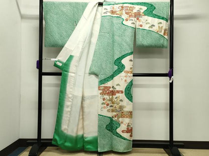 平和屋着物●訪問着　駒刺繍　絞り　飛鶴宝尽くし文　金銀彩　やまと誂製　正絹　逸品　CABD9243gh