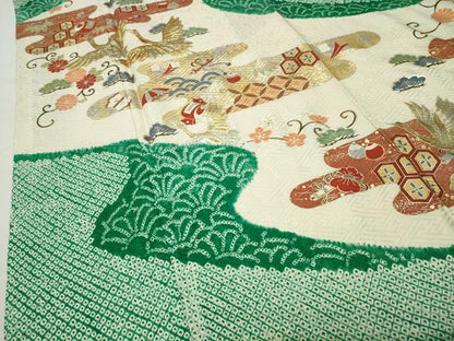 平和屋着物●訪問着　駒刺繍　絞り　飛鶴宝尽くし文　金銀彩　やまと誂製　正絹　逸品　CABD9243gh