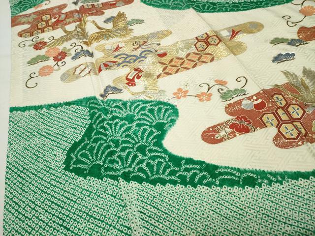 平和屋着物●訪問着　駒刺繍　絞り　飛鶴宝尽くし文　金銀彩　やまと誂製　正絹　逸品　CABD9243gh