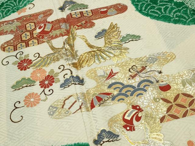 平和屋着物●訪問着　駒刺繍　絞り　飛鶴宝尽くし文　金銀彩　やまと誂製　正絹　逸品　CABD9243gh