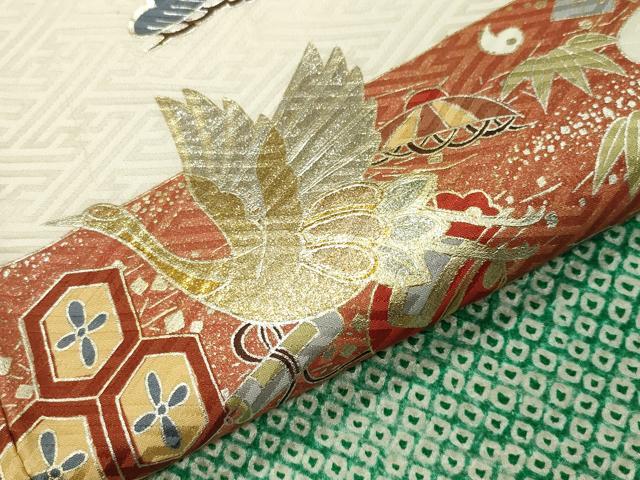 平和屋着物●訪問着　駒刺繍　絞り　飛鶴宝尽くし文　金銀彩　やまと誂製　正絹　逸品　CABD9243gh