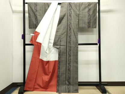 平和屋着物●本場大島紬　9マルキ　花唐草間道　正絹　逸品　未使用　CABD9244gh