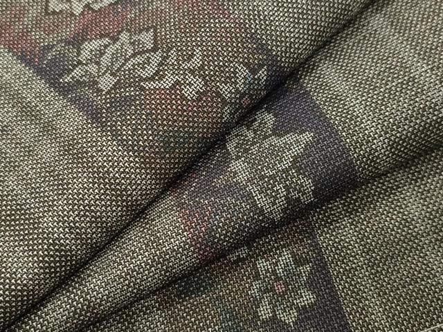 平和屋着物●本場大島紬　9マルキ　花唐草間道　正絹　逸品　未使用　CABD9244gh