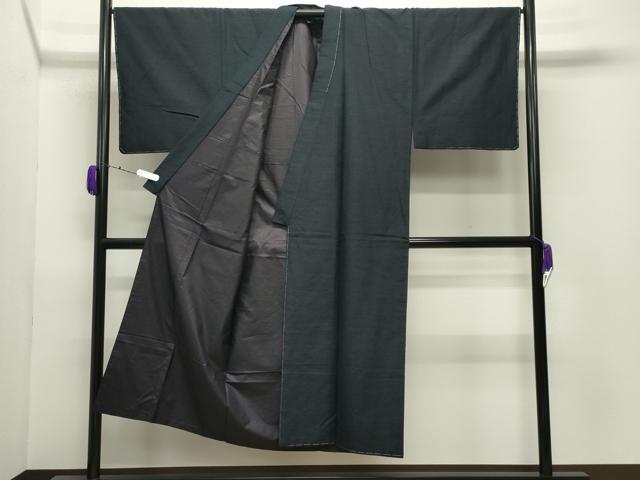平和屋着物●男性　紬　アンサンブル　色無地　漆黒色　正絹　逸品　未使用　CABD9246gh