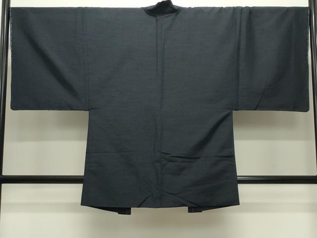 平和屋着物○男性 紬 アンサンブル 色無地 漆黒色 正絹 逸品 未使用