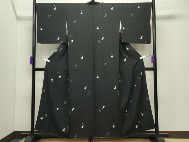 平和屋着物●上質な小紋　兎　月　黒地　正絹　逸品　CABD9248gh