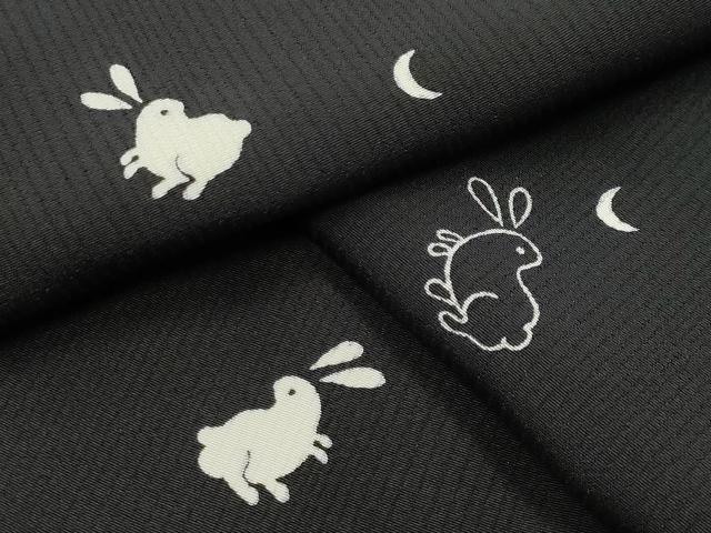 平和屋着物●上質な小紋　兎　月　黒地　正絹　逸品　CABD9248gh
