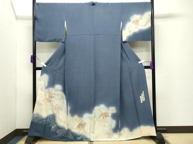平和屋着物●友禅師・京の名工・伝統工芸士・樽本伊勢蔵　訪問着　貝合せ人物風景文　暈し染め　金銀彩　正絹　逸品　CABD9249gh