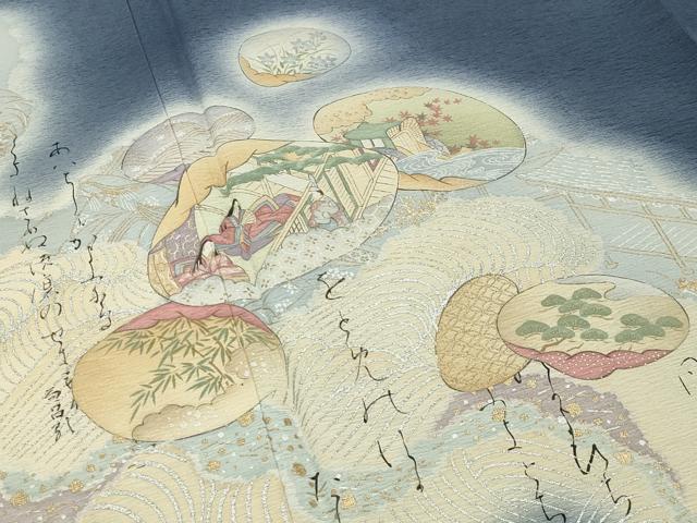 平和屋着物●友禅師・京の名工・伝統工芸士・樽本伊勢蔵　訪問着　貝合せ人物風景文　暈し染め　金銀彩　正絹　逸品　CABD9249gh