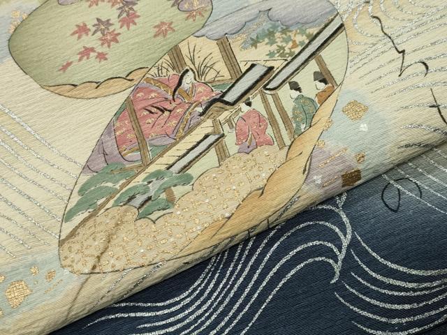 平和屋着物●友禅師・京の名工・伝統工芸士・樽本伊勢蔵　訪問着　貝合せ人物風景文　暈し染め　金銀彩　正絹　逸品　CABD9249gh