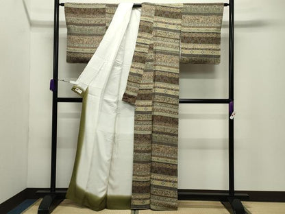 平和屋着物●上質な小紋　横段花唐草文　鬼しぼ縮緬　やまと誂製　正絹　逸品　未使用　CABD9254gh
