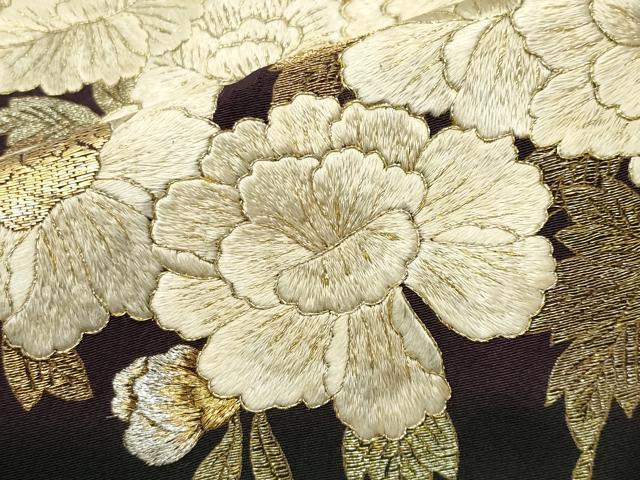 平和屋着物●豪華黒留袖　総刺繍　駒刺繍　牡丹花文　暈し染め　金銀糸　ますいわ屋扱い　正絹　逸品　CABD9255gh 平和屋着物○豪華黒留袖 総刺繍 駒刺繍 牡丹花文 暈し