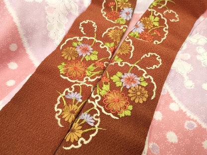 平和屋着物●長襦袢　無双仕立て　草花文　半衿刺繍　正絹　逸品　CABD9256gh