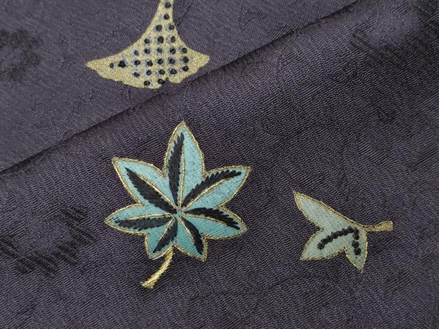 平和屋着物●中国三大刺繍　相良刺繍　小紋　舞葉文　金彩　正絹　逸品　CABD9259gh
