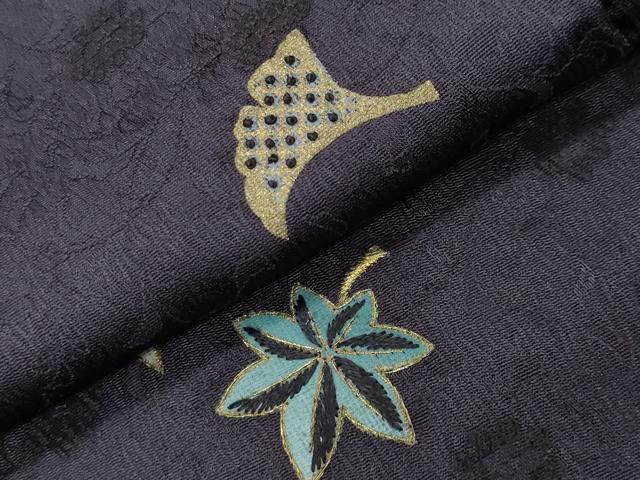 平和屋着物●中国三大刺繍　相良刺繍　小紋　舞葉文　金彩　正絹　逸品　CABD9259gh