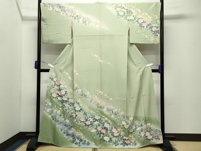 平和屋着物●十日町友禅作家　阿部佳雪　訪問着　枝花文　暈し染め　正絹　逸品　CABD9263gh