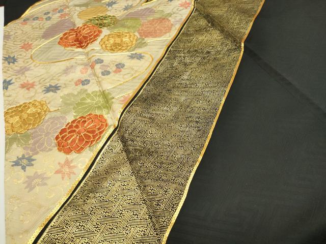 平和屋着物○訪問着 駒刺繍 流水菊花文 黒地 金彩 正絹 逸品 CABD9265gh