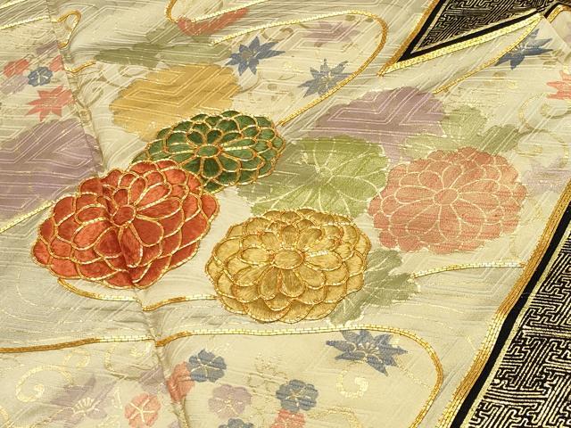 平和屋着物○訪問着 駒刺繍 流水菊花文 黒地 金彩 正絹 逸品 CABD9265gh