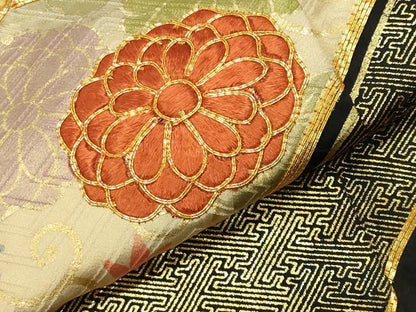 平和屋着物●訪問着　駒刺繍　流水菊花文　黒地　金彩　正絹　逸品　CABD9265gh