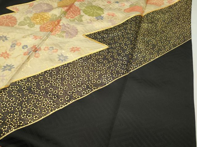平和屋着物○訪問着 駒刺繍 流水菊花文 黒地 金彩 正絹 逸品 CABD9265gh