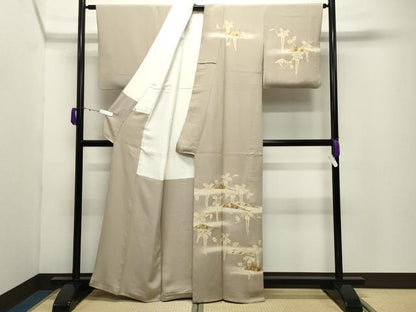 平和屋着物●訪問着　駒刺繍　扇面藤花文　暈し染め　金彩　正絹　逸品　CABD9267gh