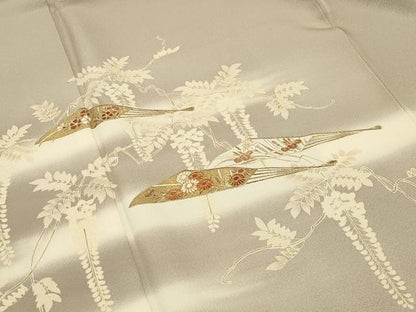 平和屋着物●訪問着　駒刺繍　扇面藤花文　暈し染め　金彩　正絹　逸品　CABD9267gh