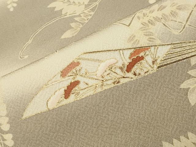 平和屋着物●訪問着　駒刺繍　扇面藤花文　暈し染め　金彩　正絹　逸品　CABD9267gh