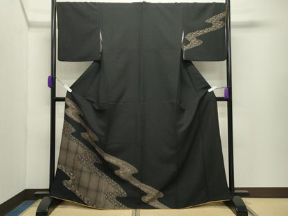 平和屋着物●訪問着　道長花唐草文　黒地　洗える着物　CABD9269gh