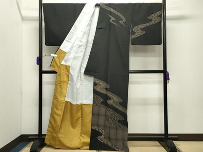 平和屋着物●訪問着　道長花唐草文　黒地　洗える着物　CABD9269gh