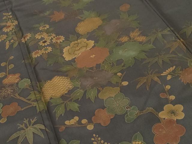 平和屋着物●訪問着　本場染大島紬　枝花文　金彩　正絹　逸品　CABD9271gh