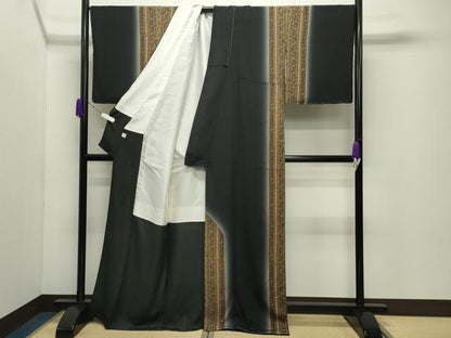 平和屋着物●訪問着　今井喜三郎　更紗花唐草間道　暈し染め　黒地　正絹　逸品　未使用　CABD9273gh