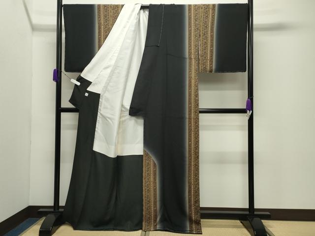 平和屋着物●訪問着　今井喜三郎　更紗花唐草間道　暈し染め　黒地　正絹　逸品　未使用　CABD9273gh
