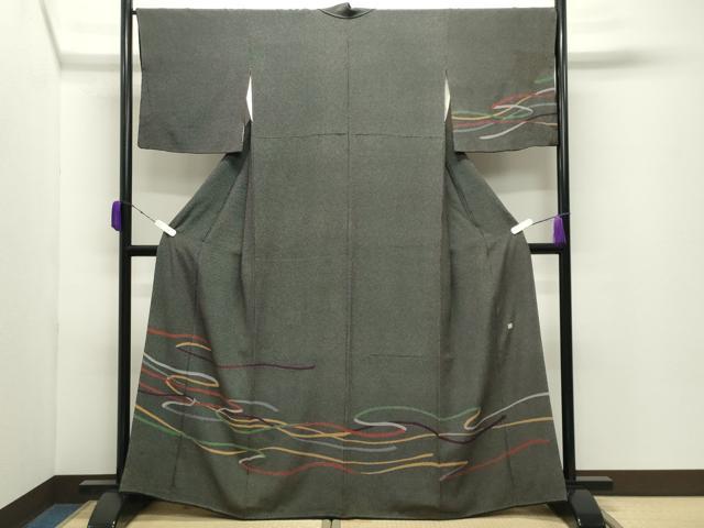 平和屋着物●訪問着　作家物　鬘帯　黒地　正絹　逸品　CABD9274gh