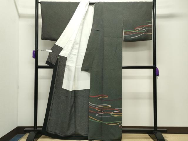 平和屋着物●訪問着　作家物　鬘帯　黒地　正絹　逸品　CABD9274gh
