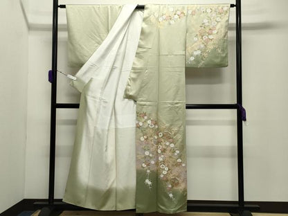 平和屋着物●訪問着　糸巻き花文　暈し染め　金彩　正絹　逸品　CABD9275gh