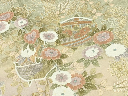 平和屋着物●訪問着　糸巻き花文　暈し染め　金彩　正絹　逸品　CABD9275gh