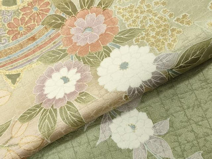 平和屋着物●訪問着　糸巻き花文　暈し染め　金彩　正絹　逸品　CABD9275gh