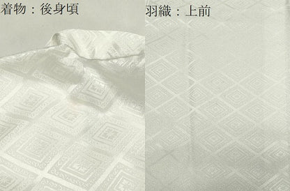 平和屋着物●男性　色紋付　羽織・長襦袢セット　菱花菱地紋　キングサイズ　洗える着物　CABD9276gh