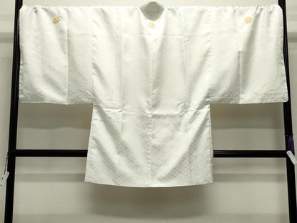 平和屋着物●男性　色紋付　羽織・長襦袢セット　菱花菱地紋　キングサイズ　洗える着物　CABD9276gh