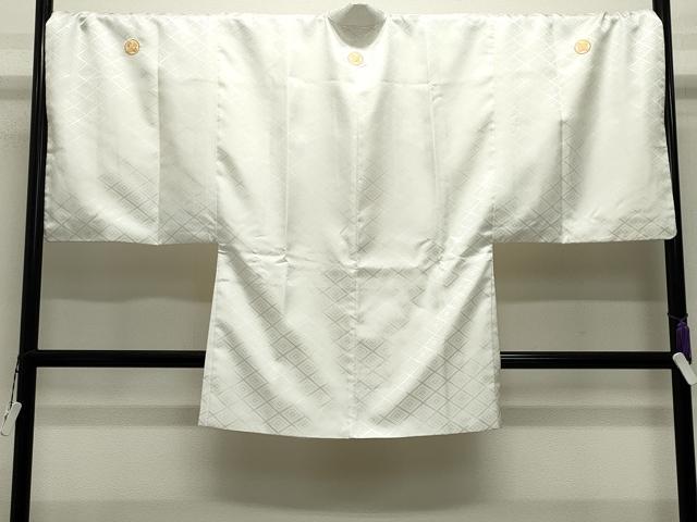 平和屋着物●男性　色紋付　羽織・長襦袢セット　菱花菱地紋　キングサイズ　洗える着物　CABD9276gh