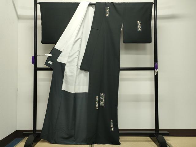 平和屋着物●洗える最高級着物　＜英＞はなぶさ謹製　訪問着　総刺繍　花唐草文　黒地　金糸　CABD9279gh 平和屋着物○洗える最高級着物 ＜英＞はなぶさ謹製 訪問着 総刺繍 花