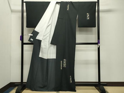 平和屋着物●洗える最高級着物　＜英＞はなぶさ謹製　訪問着　総刺繍　花唐草文　黒地　金糸　CABD9279gh