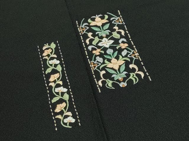 平和屋着物●洗える最高級着物　＜英＞はなぶさ謹製　訪問着　総刺繍　花唐草文　黒地　金糸　CABD9279gh 平和屋着物○洗える最高級着物 ＜英＞はなぶさ謹製 訪問着 総刺繍 花