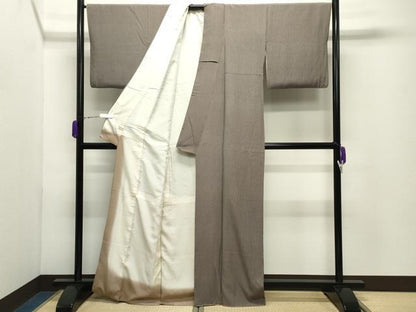平和屋着物●伝統工芸士　関正三郎　江戸小紋　万筋　白橡色×黒紅色　染の近江謹製　正絹　逸品　CABD9280gh
