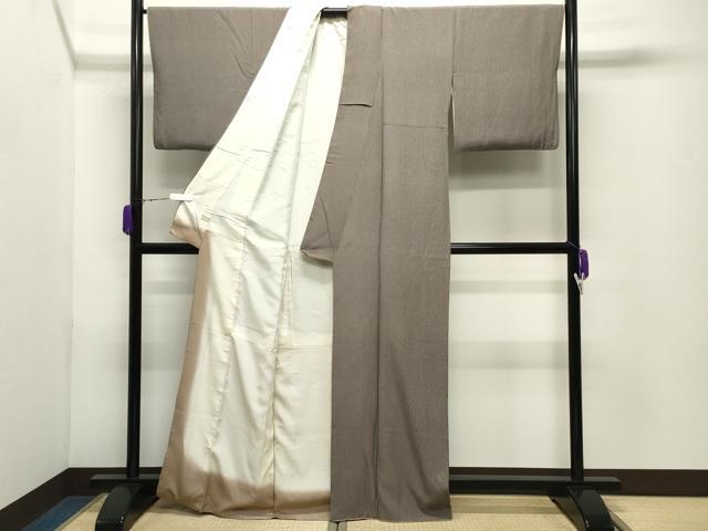 平和屋着物●伝統工芸士　関正三郎　江戸小紋　万筋　白橡色×黒紅色　染の近江謹製　正絹　逸品　CABD9280gh