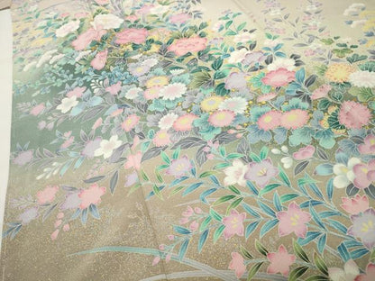 平和屋着物●訪問着　草花文　暈し染め　金彩　正絹　逸品　未使用　CABD9284gh