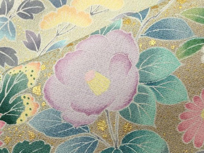 平和屋着物●訪問着　草花文　暈し染め　金彩　正絹　逸品　未使用　CABD9284gh